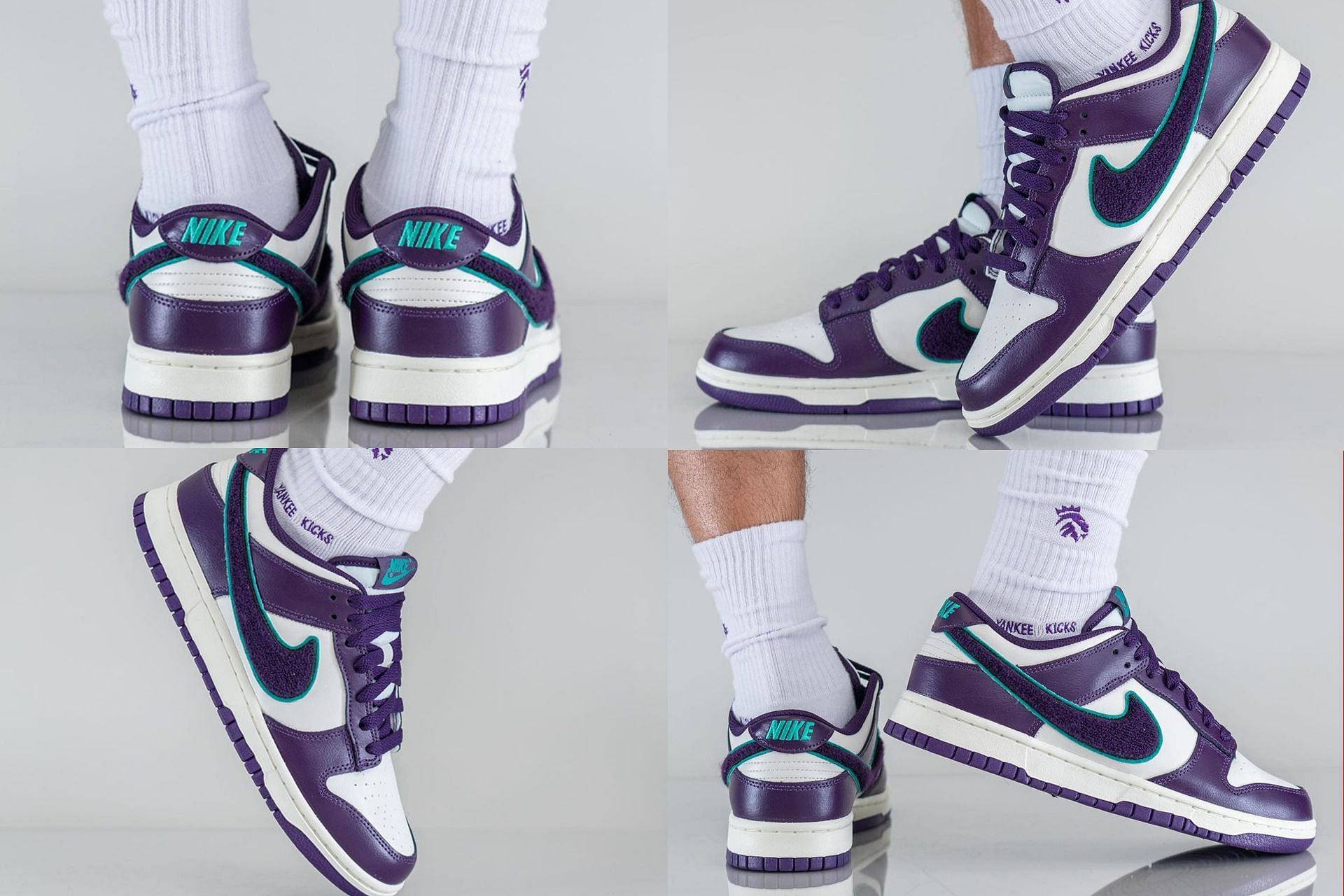 Upcoming Nike Dunk Low Grand Purple sneakers from the Chenille Swoosh series (Image via @yankeekicks / Instagram)