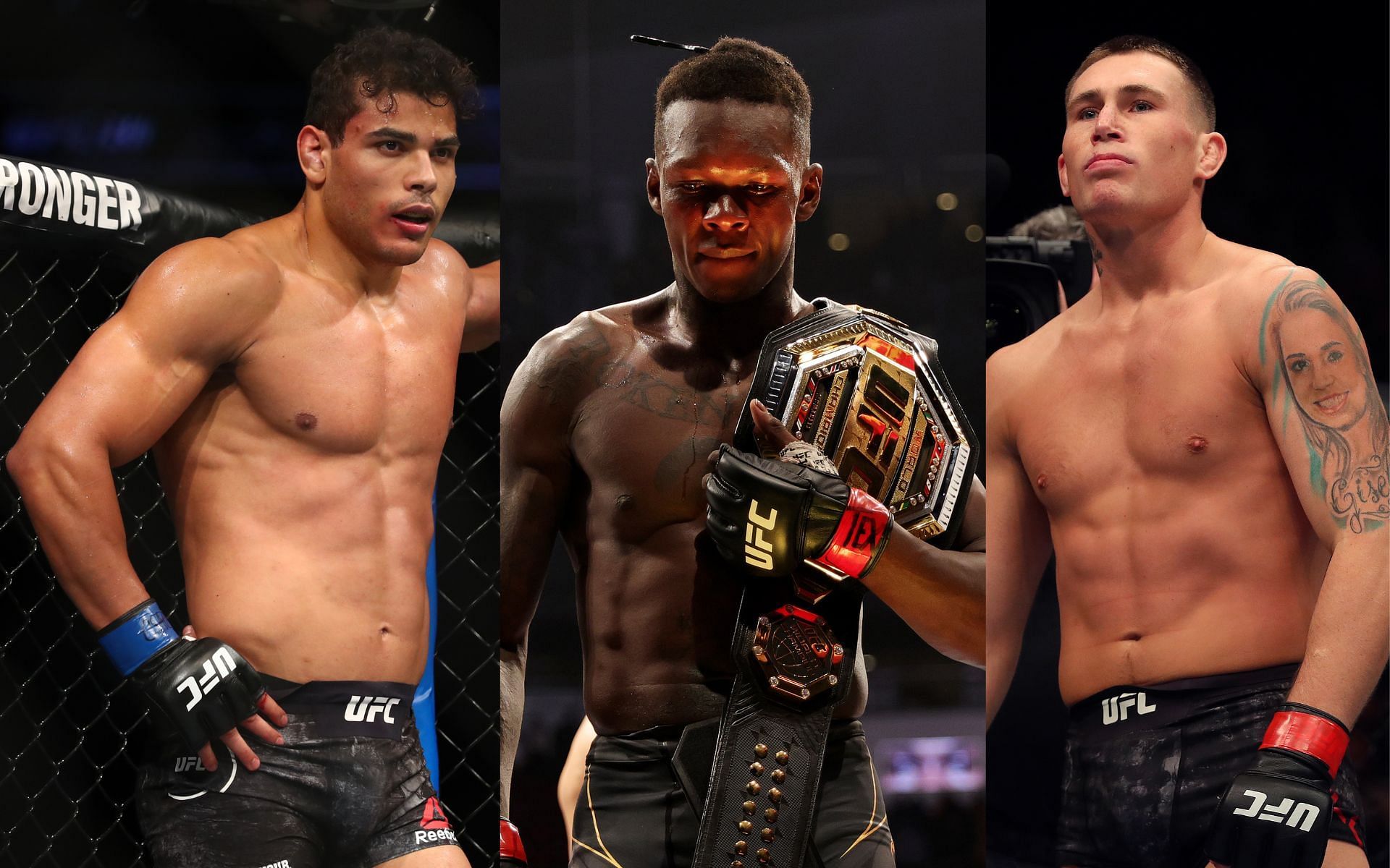 Paulo Costa (left), Israel Adesanya (center), and Darren Till (right). [Image courtesy: all images via Getty Images]