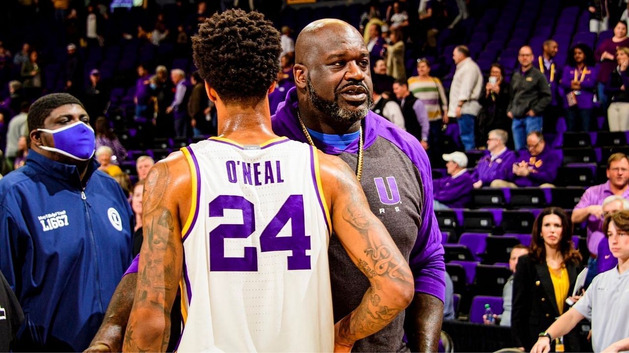 Shaquille O&#039;Neal, rigth, and his son Shareef O&#039;Neal at LSU