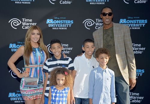 Scottie Pippen with his wife, Larsa Pippen, and children at the premiere of Monsters University in 2013.