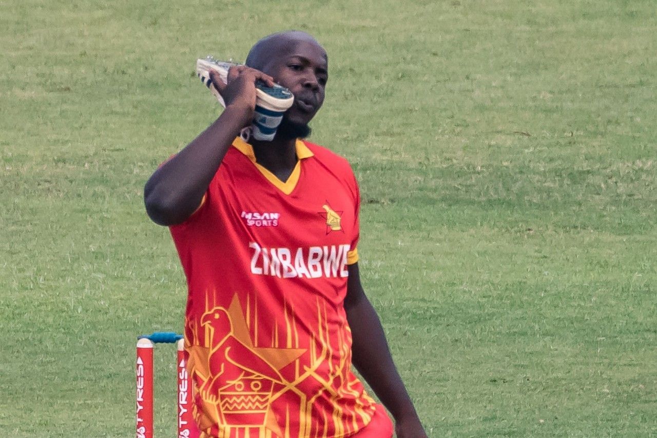 Luke Jongwe celebrating a wicket in a most unusual manner [P.C: ICC]