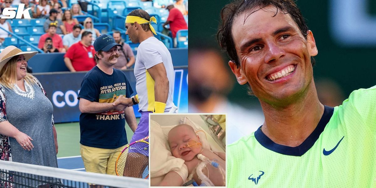 Rafael Nadal meets with the parents of a child born with a laryngeal cleft.