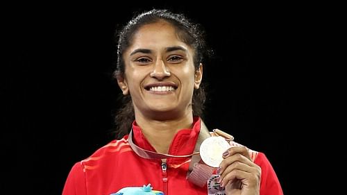 Vinesh Phogat after winning the gold at the CWG 2022 | Image: Twitter