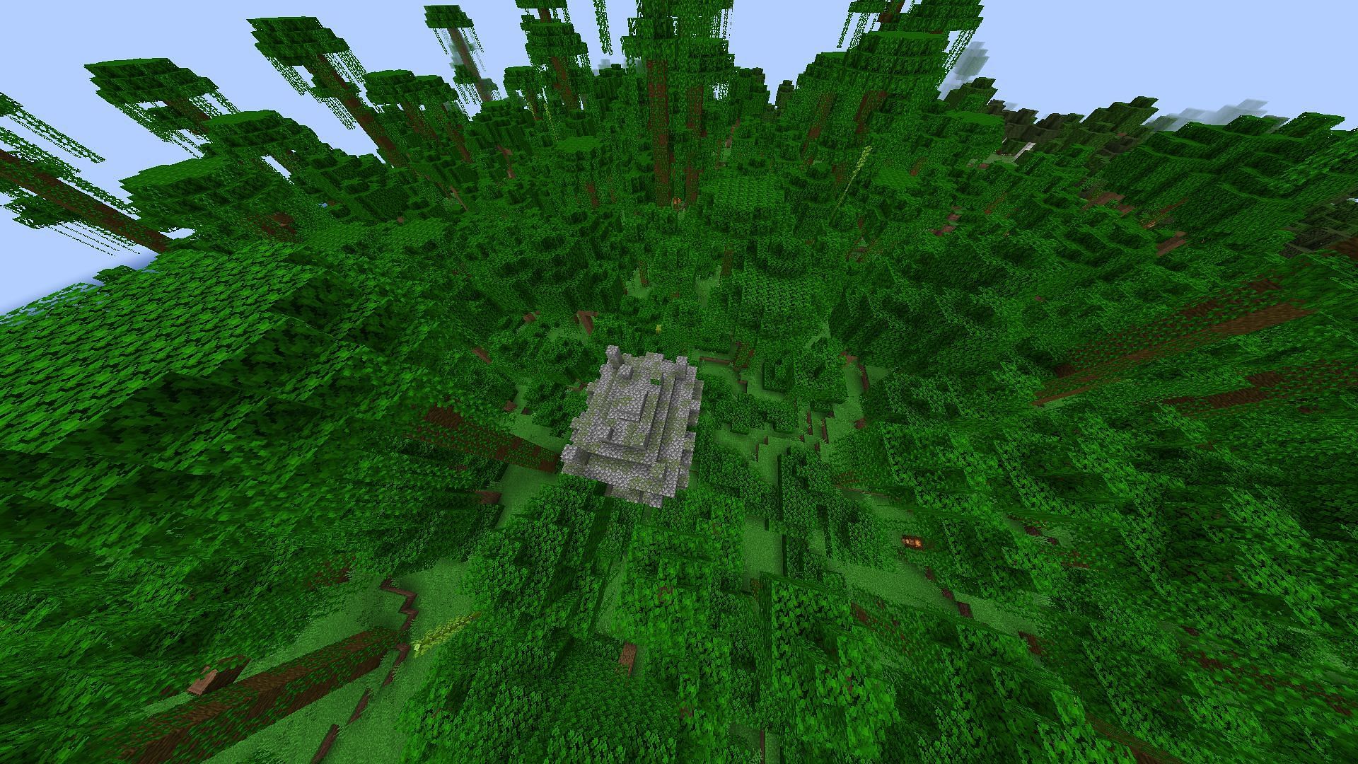 The jungle temple that is supposed to be at spawn in Bedrock Edition (Image via Mojang)