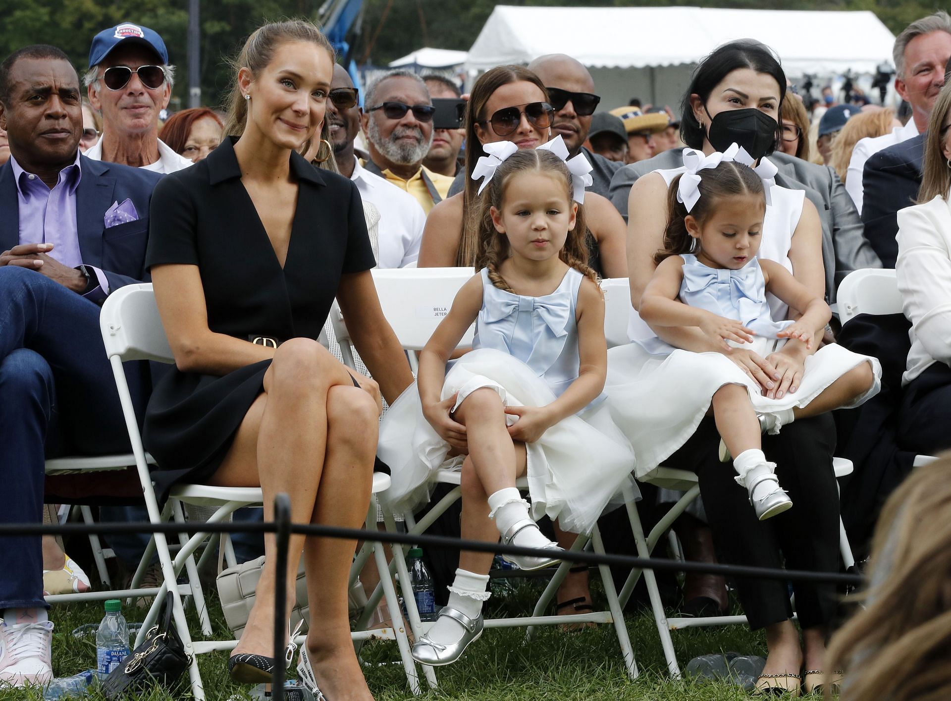 Hannah Jeter with daughters Bella and Story at the 2021 National Baseball Hall of Fame Induction Ceremony