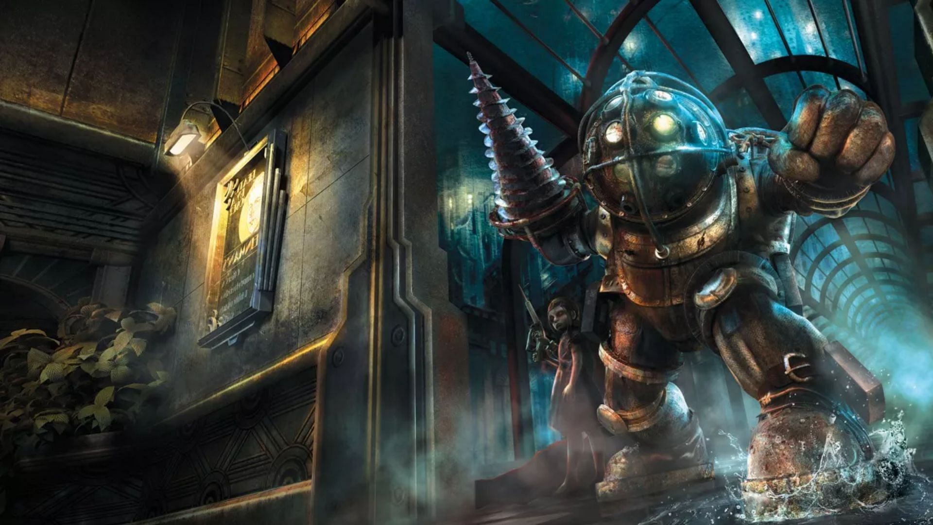 The Big Daddy and his Little Sister from Bioshock 2 (Image via 2K Games)