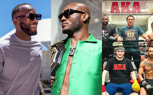 Edwards, Usman, and the AKA gym [left, center, and right; images courtesy of @leonedwardsmma, @usman84kg, and @americankickboxingacademy on Instagram]