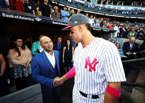 Aaron Judge at Derek Jeter's jersey retirement ceremony