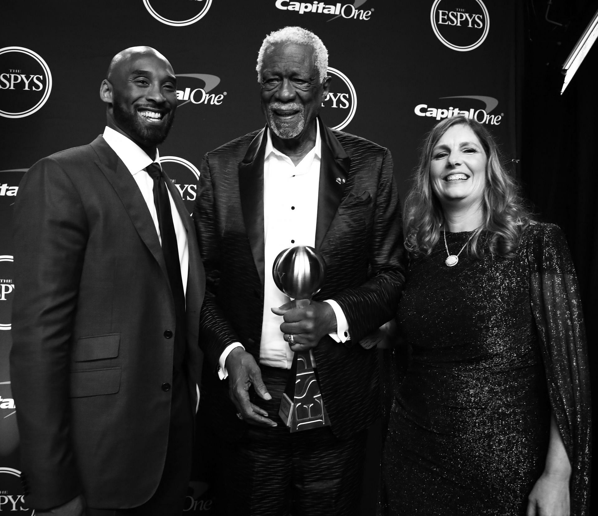 Koby Bryant, left, and Bill Russell, center, at The 2019 ESPYs