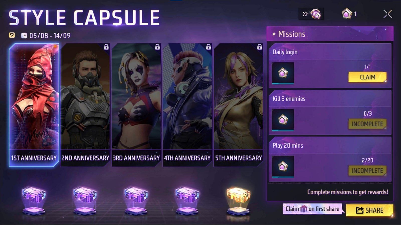 The Style Capsule crate contains rare items (Image via Garena)
