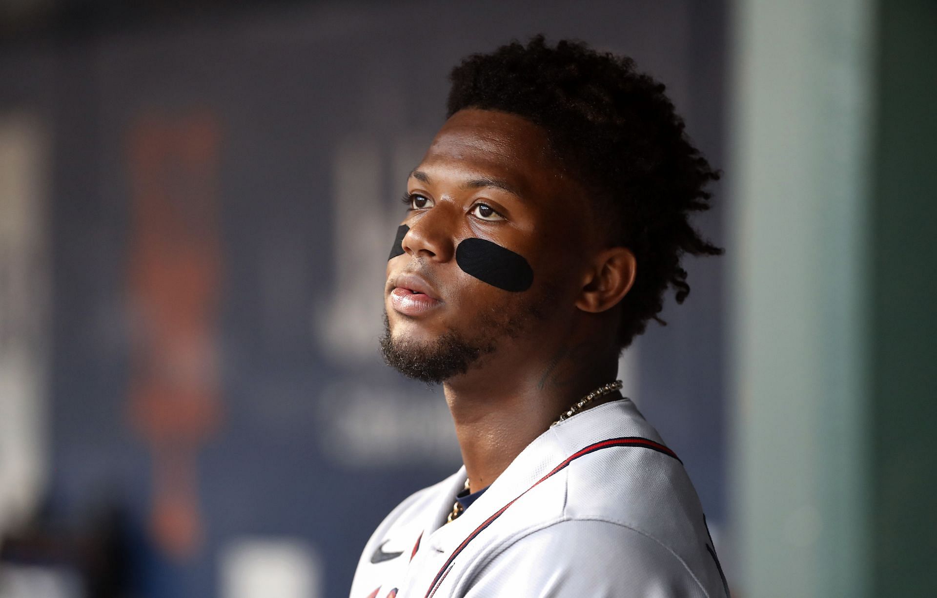 Ronald Acuna Jr. looks on during the loss