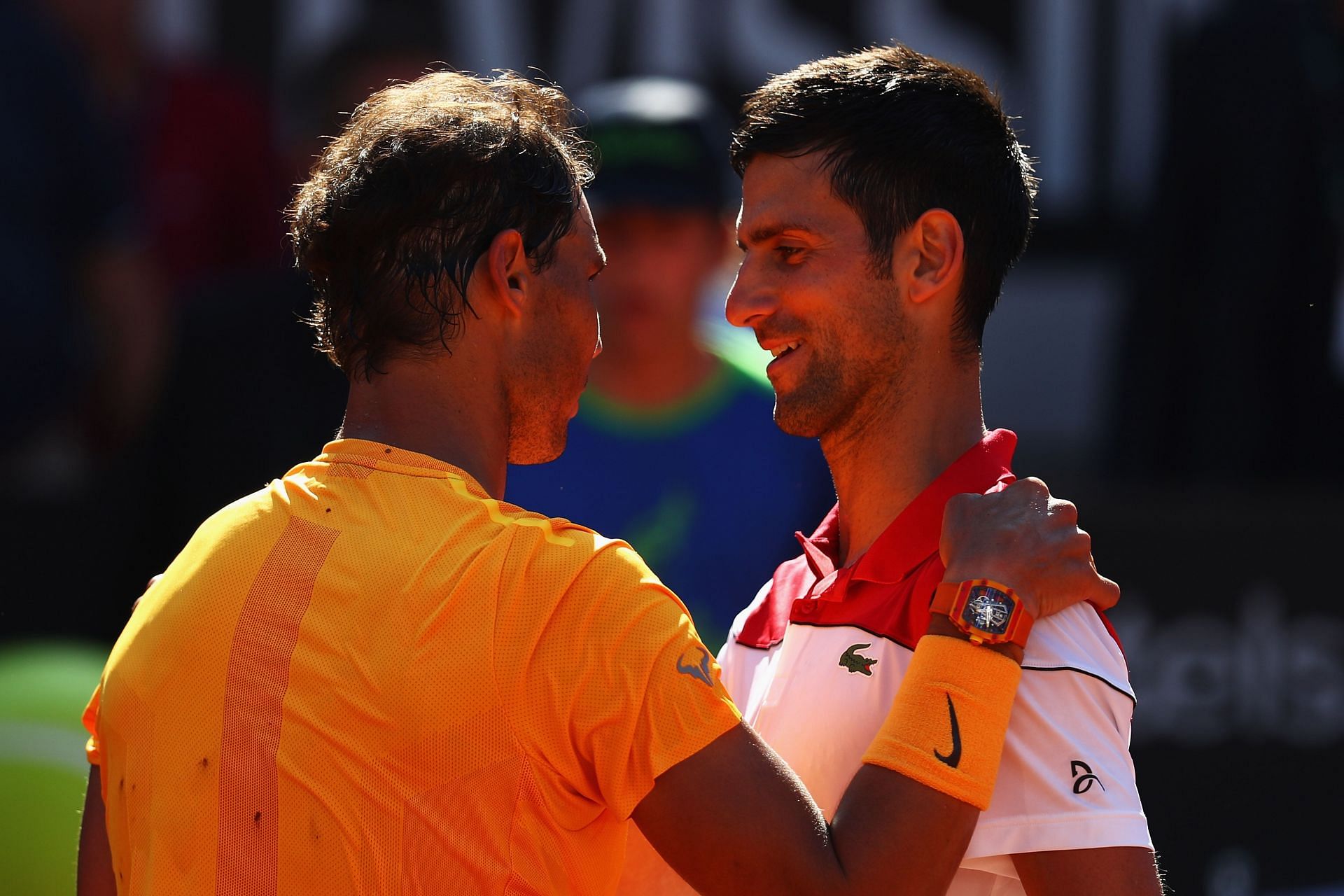 Rafael Nadal and Novak Djokovic at the Internazionali BNL d&#039;Italia.