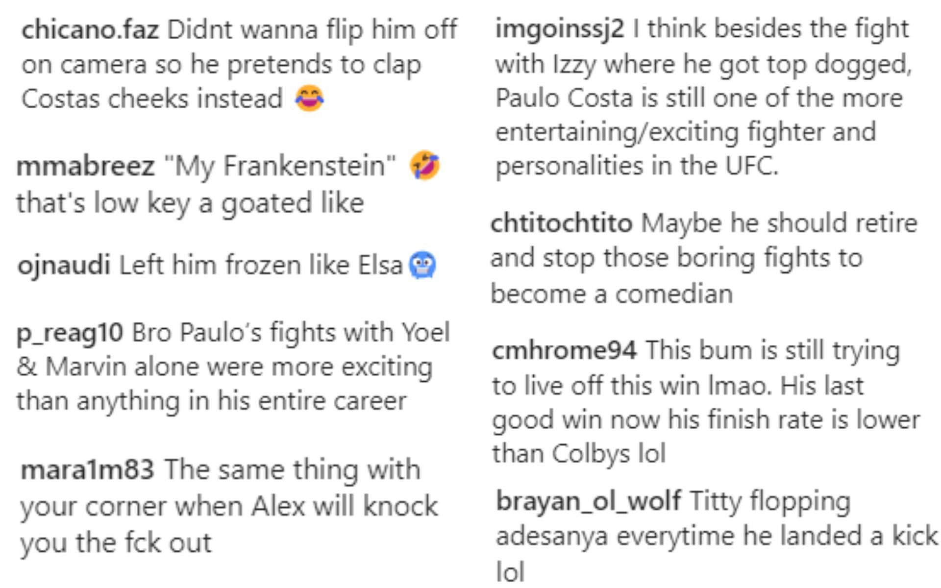 Fans react to Adesanya mocking Costa's corner. [Image courtesy: Instagram @homeoffight]