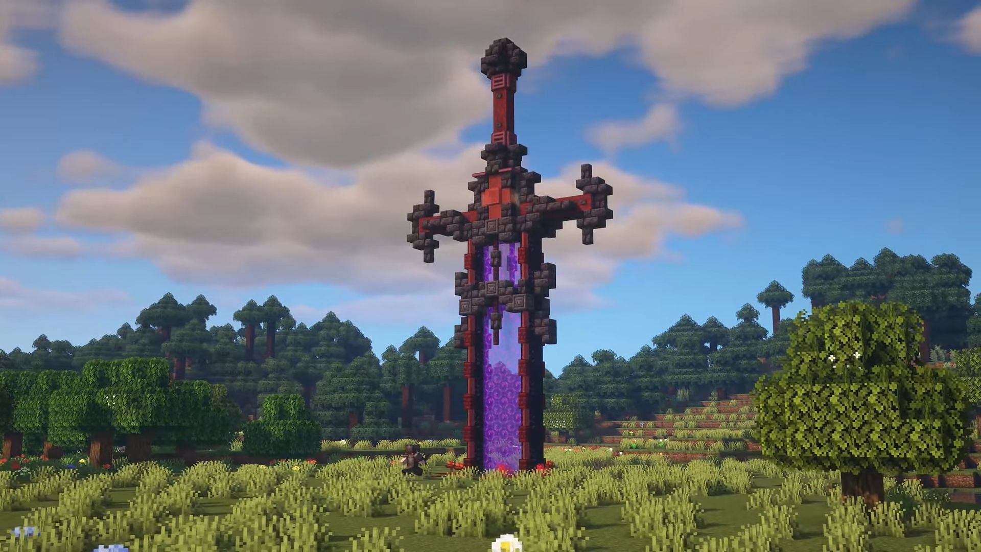 Nether portals can be beautifully designed by players in Minecraft (Image via Mojang || StudiosYouTube/Goldrobin)