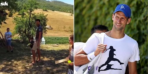 Novak Djokovic plays with kids in Jasenovo Polje, Montenegro