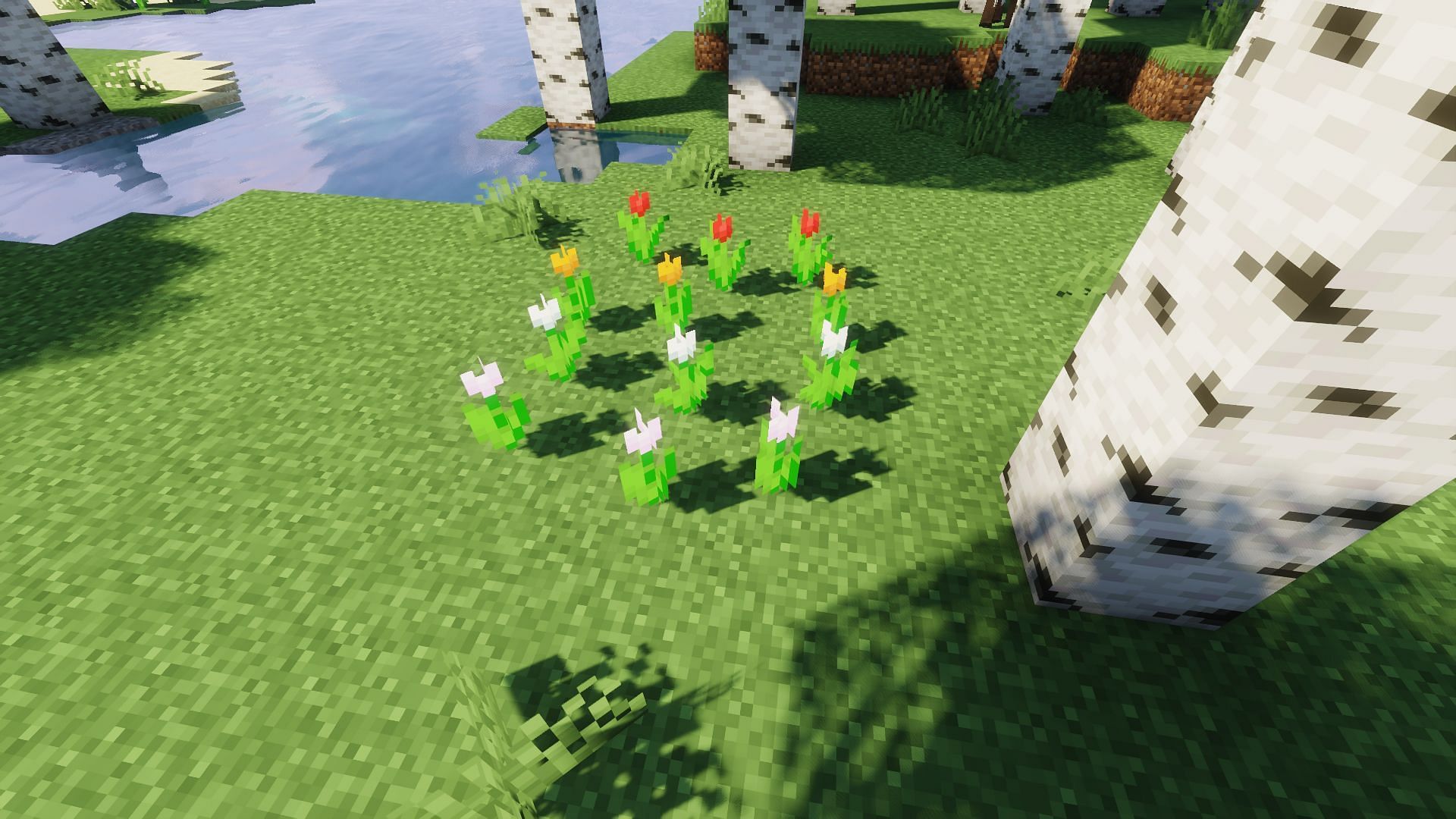 The four different colors of tulips (Image via Minecraft)