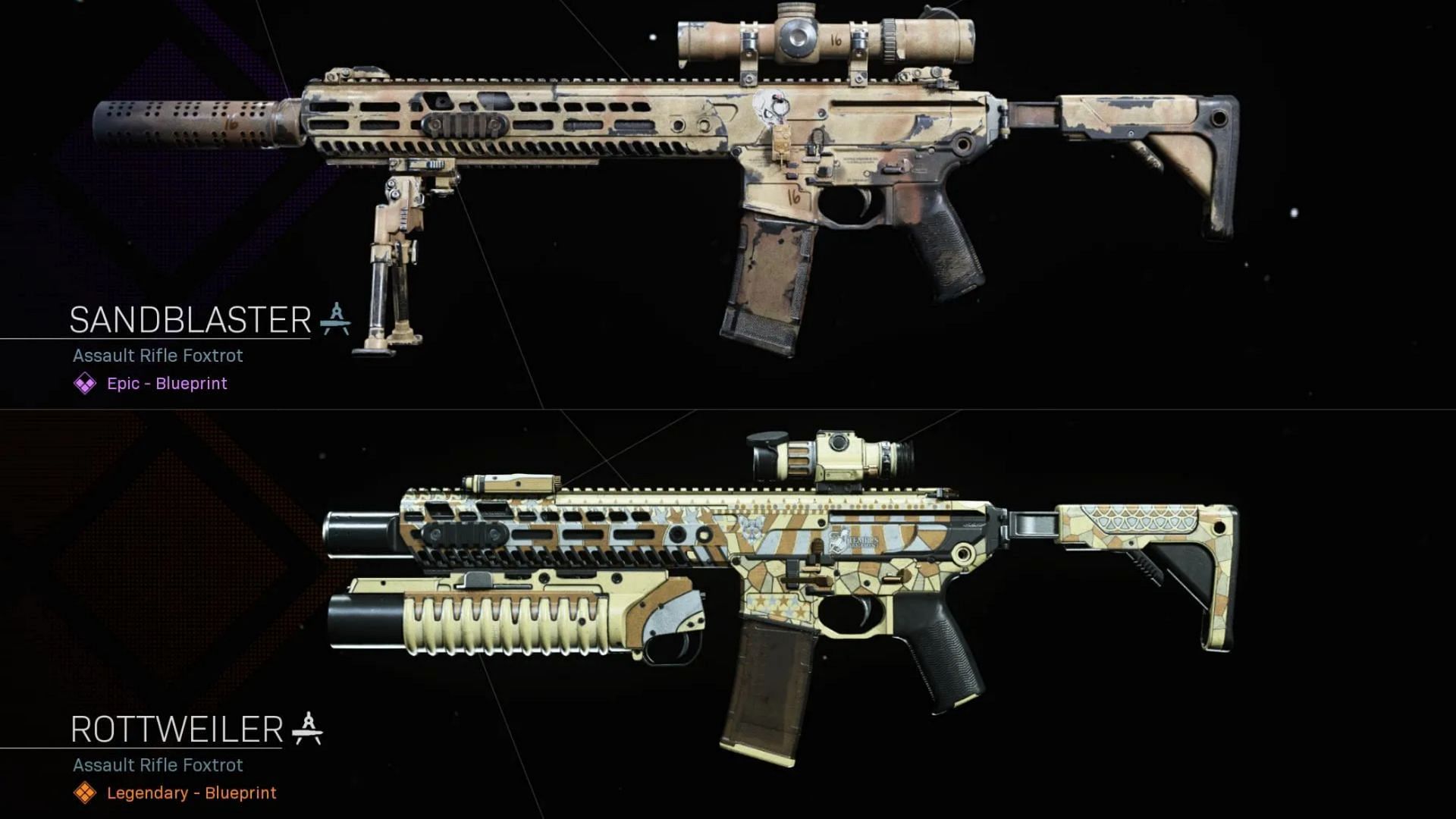 Some available blueprints for the Kilo 141 in-game (Image via Activision)