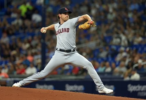 Shane Bieber of the Guardians in a game versus the Tampa Bay Rays.