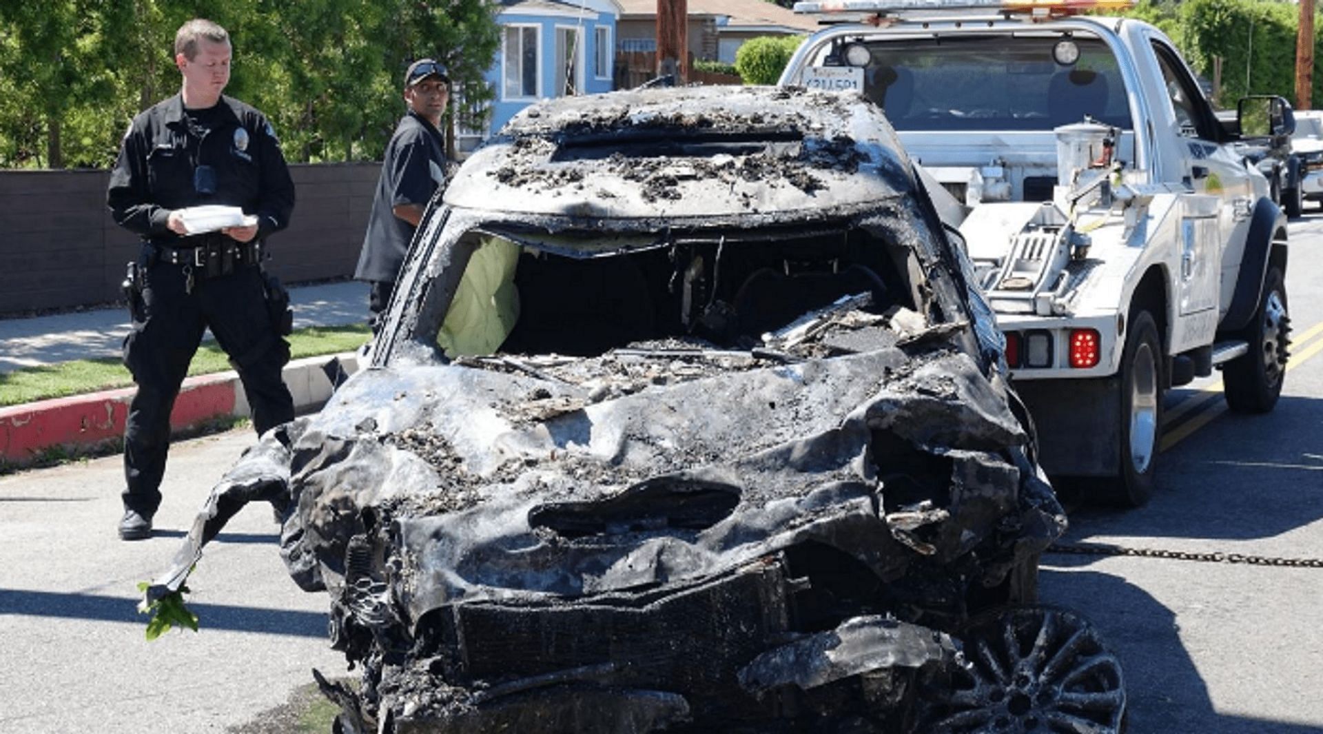 Anne Heche&#039;s damaged vehicle (Image via Backgrid)