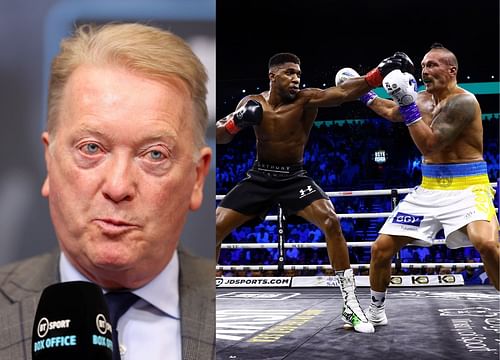 Frank Warren (left), Oleksandr Usyk vs Anthony Joshua 2 (right)