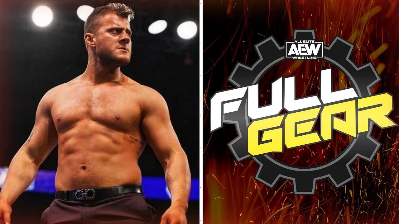 MJF (left) and AEW Full Gear logo (right).