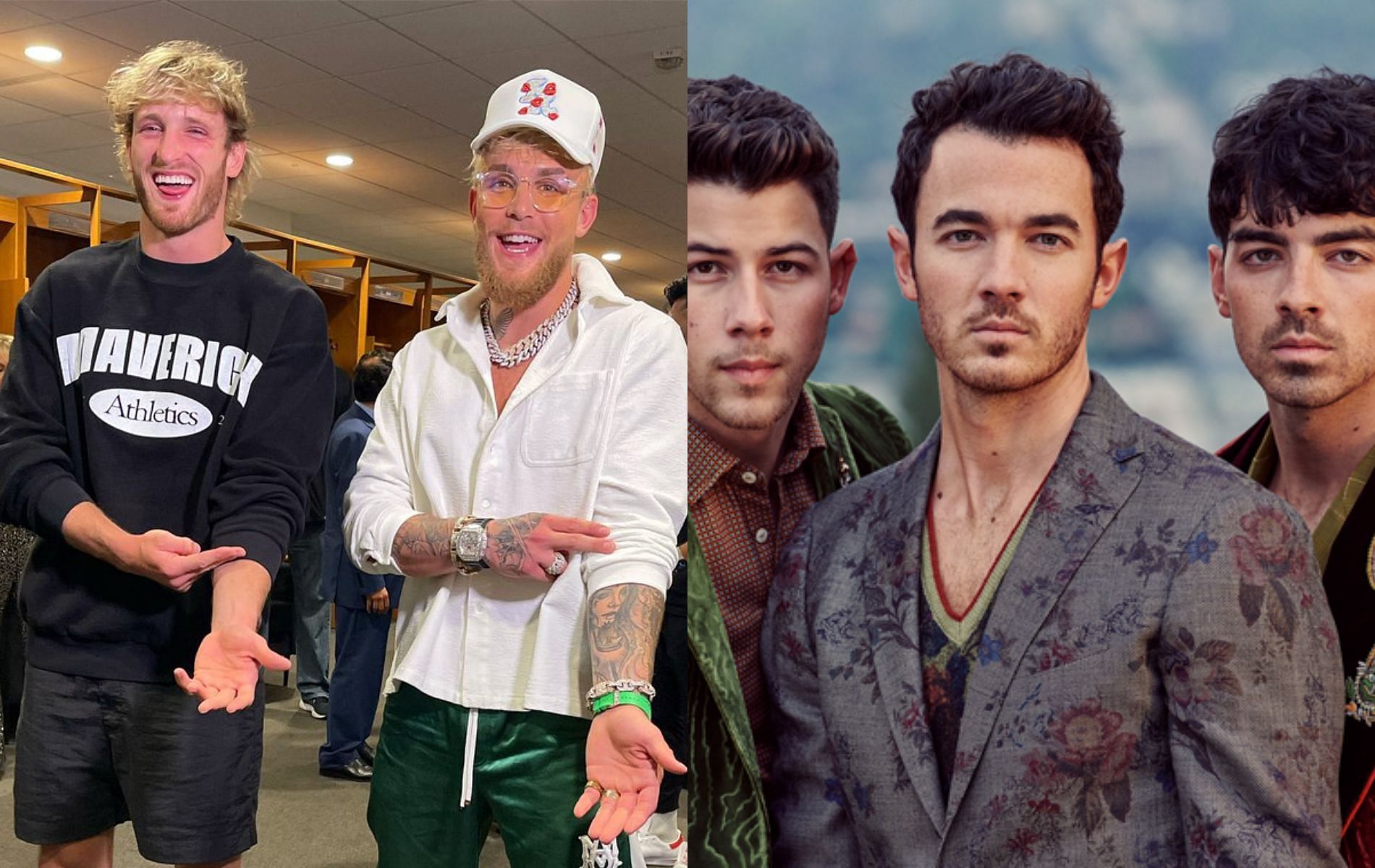 Jake and Logan Paul (left) and the Jonas Brothers (right)