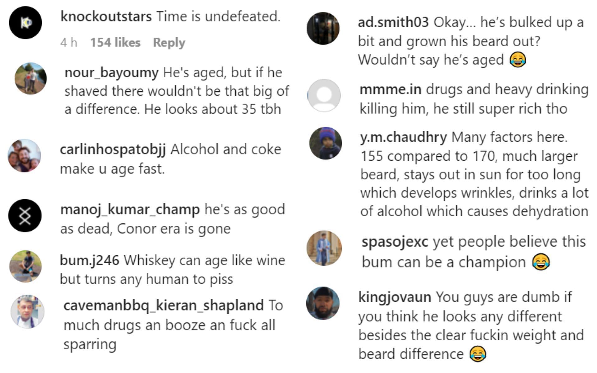 Fans comment on the post debating on how McGregor has aged.