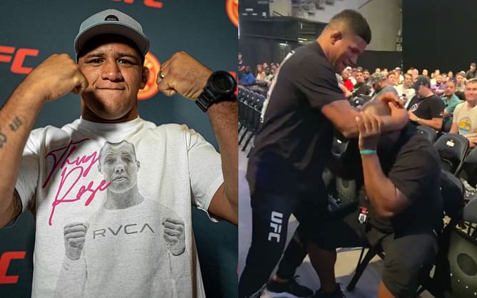 "He gonna somehow run outta Vaseline next time you fight" - Fans react to Gilbert Burns' playful scuffle with cutman Brad Tate ahead of UFC 278