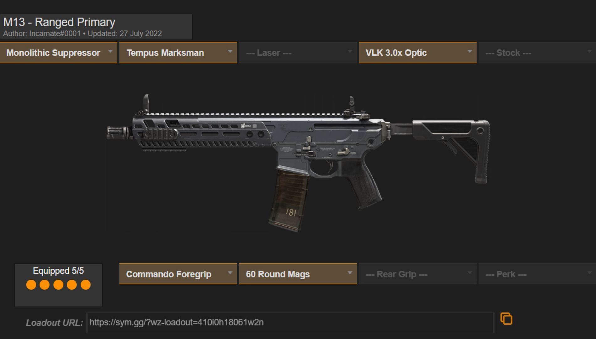 Call of Duty Warzone M13 Loadout (Image via sym.gg)