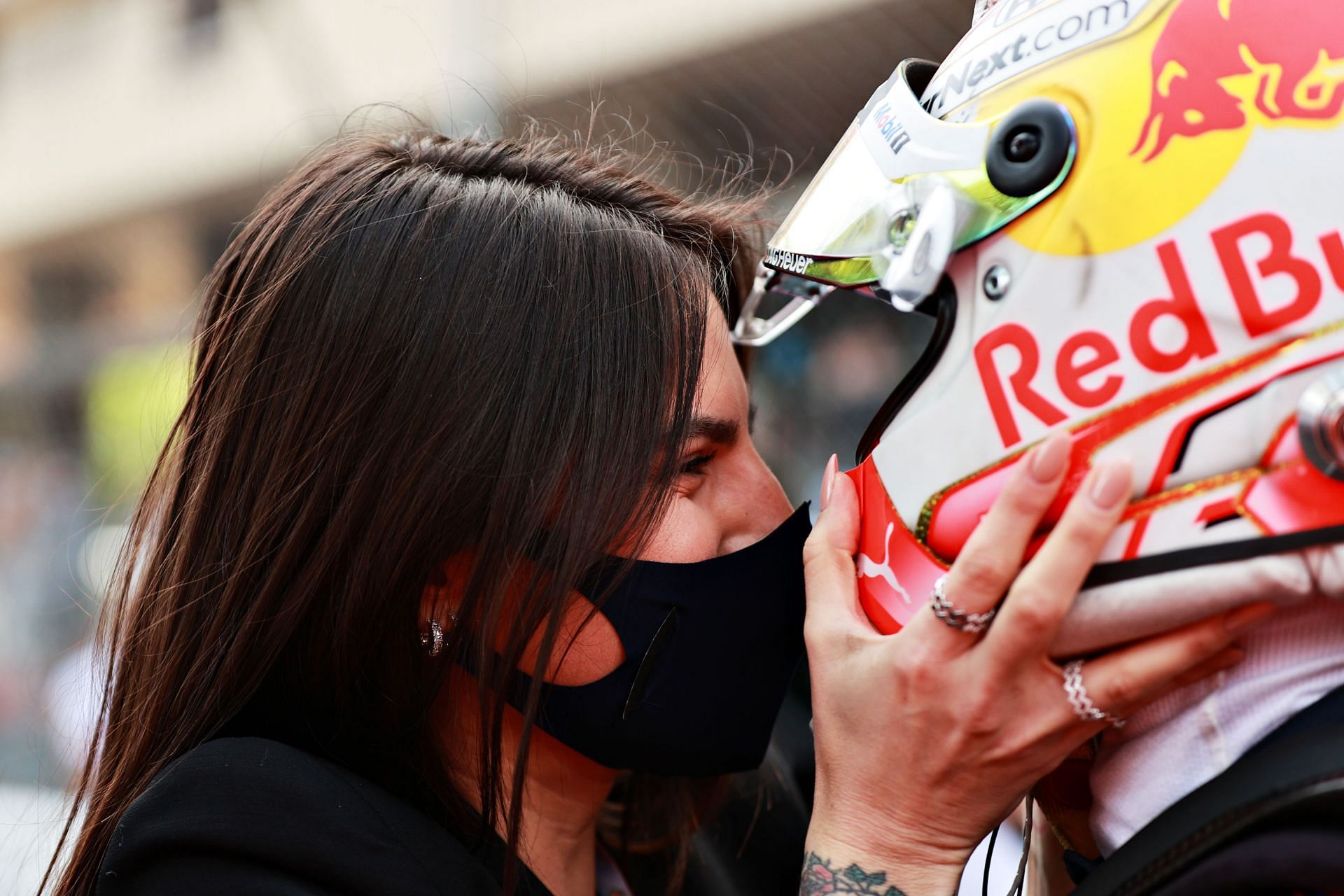 Race winner Max Verstappen of Netherlands and Red Bull Racing is congratulated by his girlfriend Kelly Piquet in parc ferme during the F1 Grand Prix of Monaco at Circuit de Monaco on May 23, 2021 in Monte-Carlo, Monaco. (Photo by Mark Thompson/Getty Images)