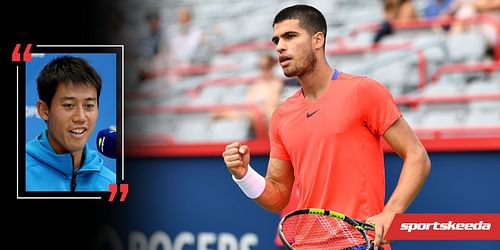Kei Nishikori (inset) bares wanting to play against Carlos Alcaraz