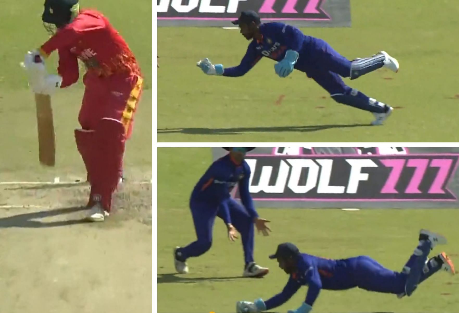 Sanju Samson took a superb catch to dismiss Takudzwanashe Kaitano in the second ODI. Credits: Sony Sports Network