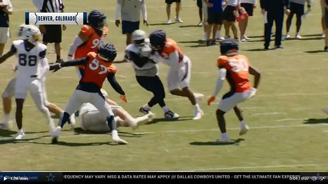 WATCH: Ezekiel Elliot getting mauled by Broncos' Bradley Chubb in practice isn't a pretty sight for Cowboys fans