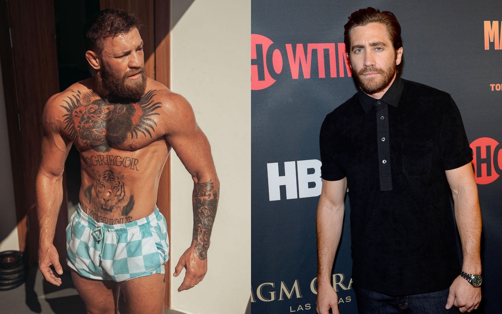 Conor McGregor (L) (via @thenotoriousmma on Instagram), Jake Gyllenhaal (R)