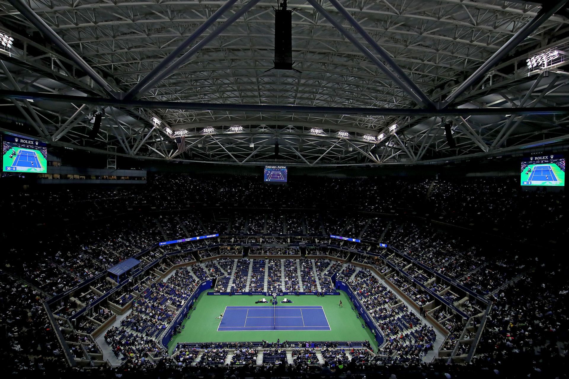 A general view of Arthur Ashe Stadium at Flushing Meadows in Queens, New York City.