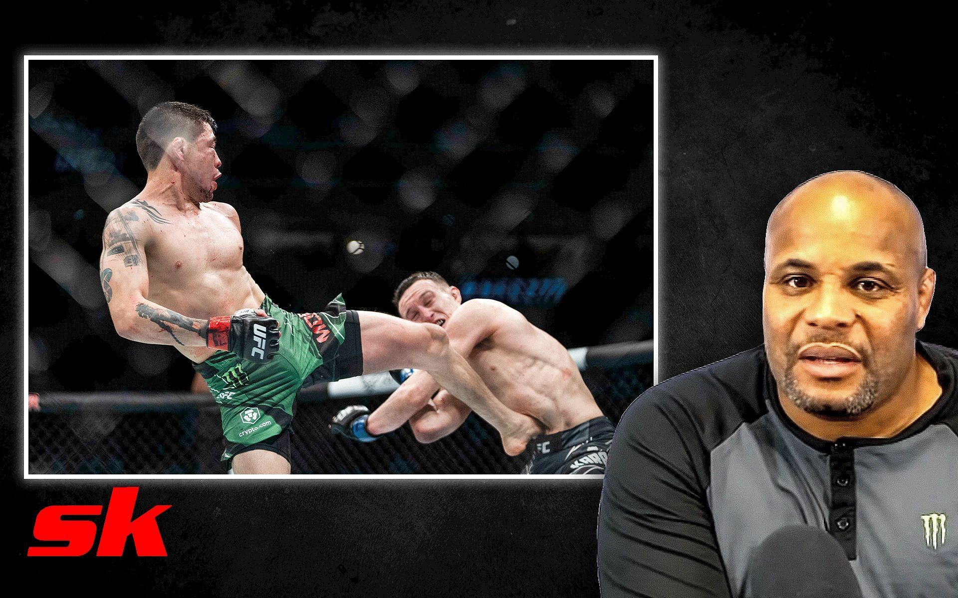 Brandon Moreno vs. Kai Kara-France (left) and Daniel Cormier (right) [Images via @UFC_Asia on Twitter and Daniel Cormier on YouTube]