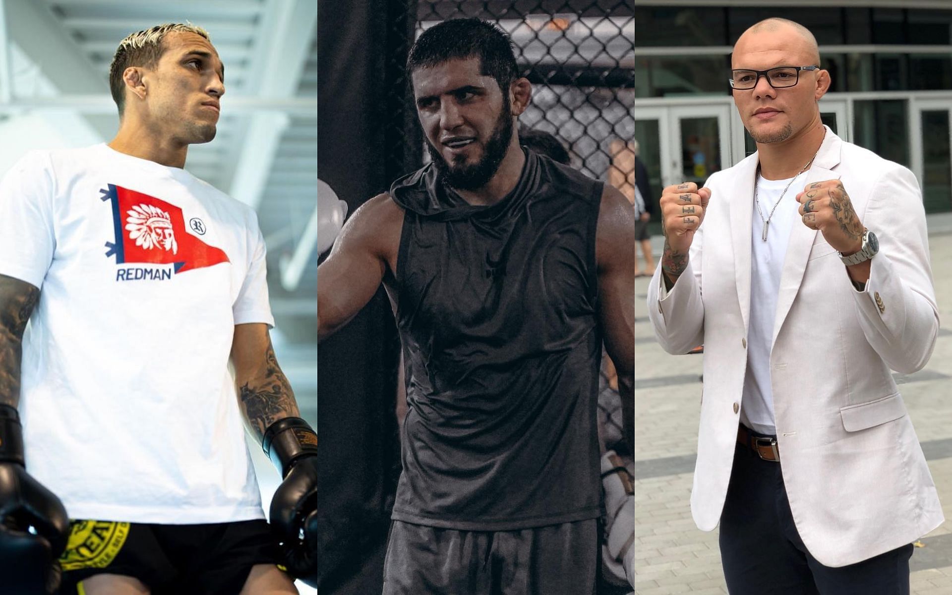 (from left to right) Charles Oliveira, Islam Makhachev, and Anthony Smith (images courtesy of @charlesdobronxs, @islam_makhachev, and @lionheartasmith from Instagram)