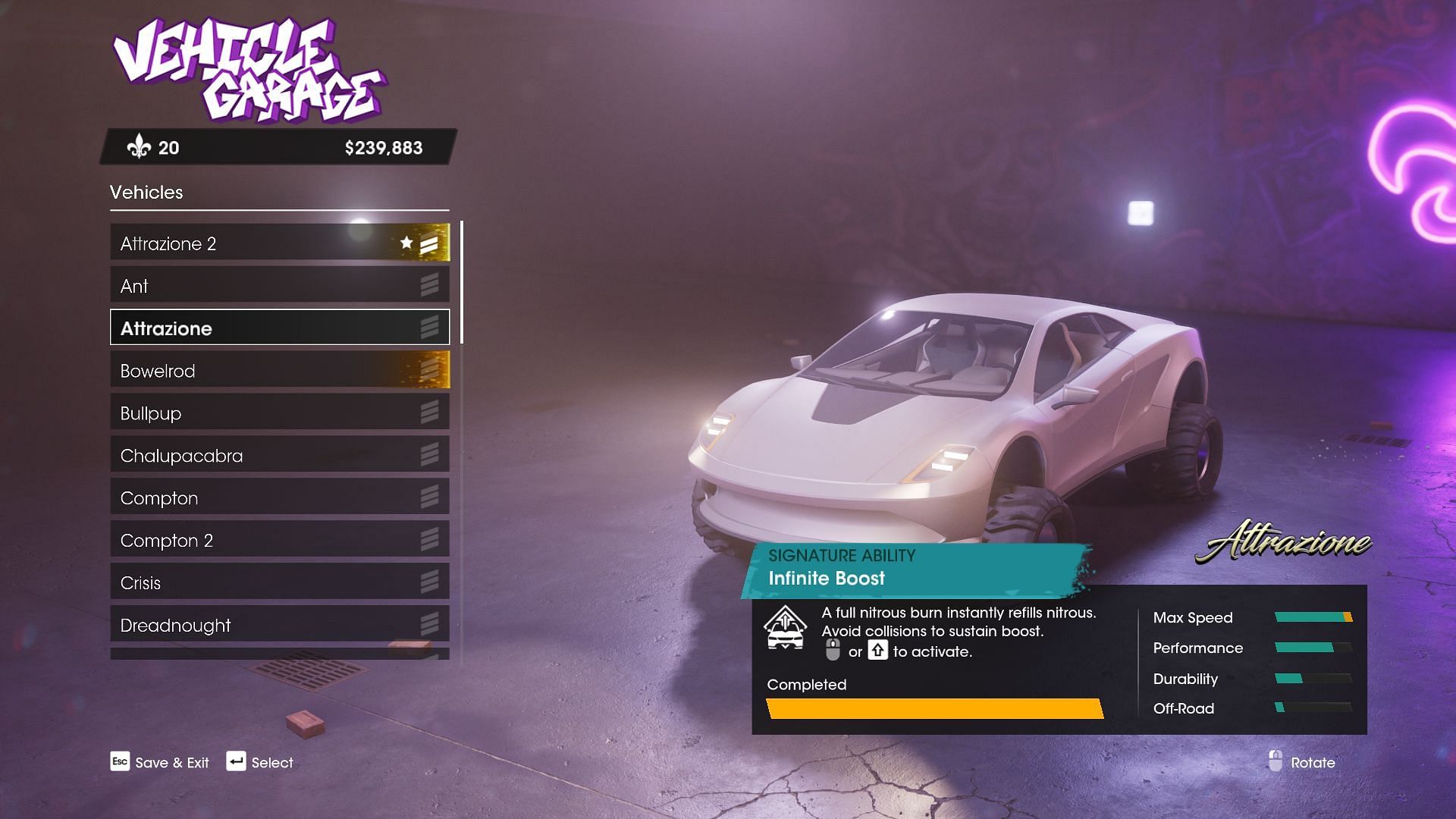 The beloved Attrazione is one of the rarer cars in the game (Image via Saints Row)