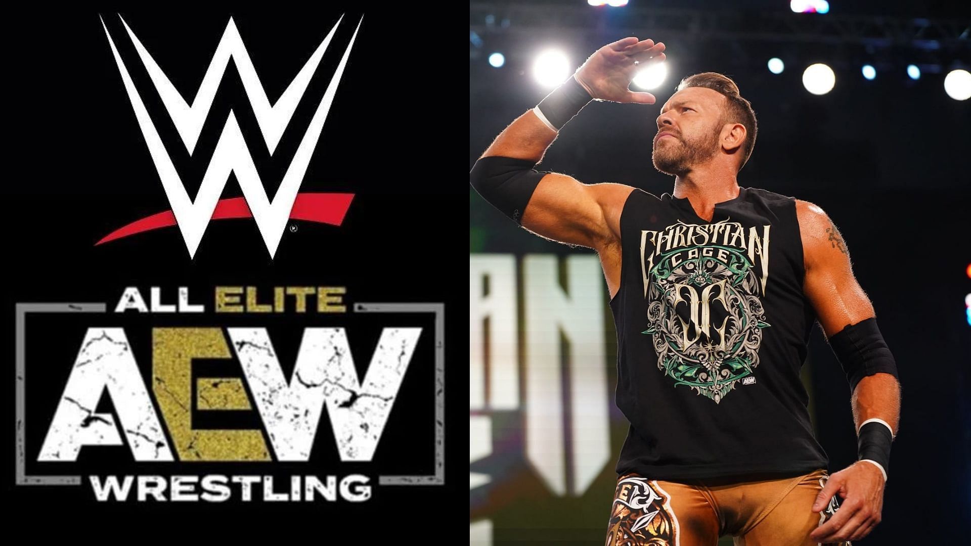 WWE and All Elite Wrestling logos (left); Christian Cage (right)