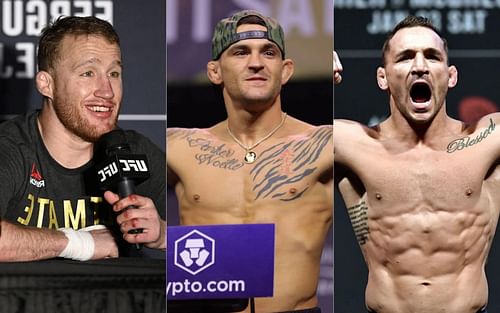 Justin Gaethje (left), Dustin Poirier (center), and Michael Chandler (right)