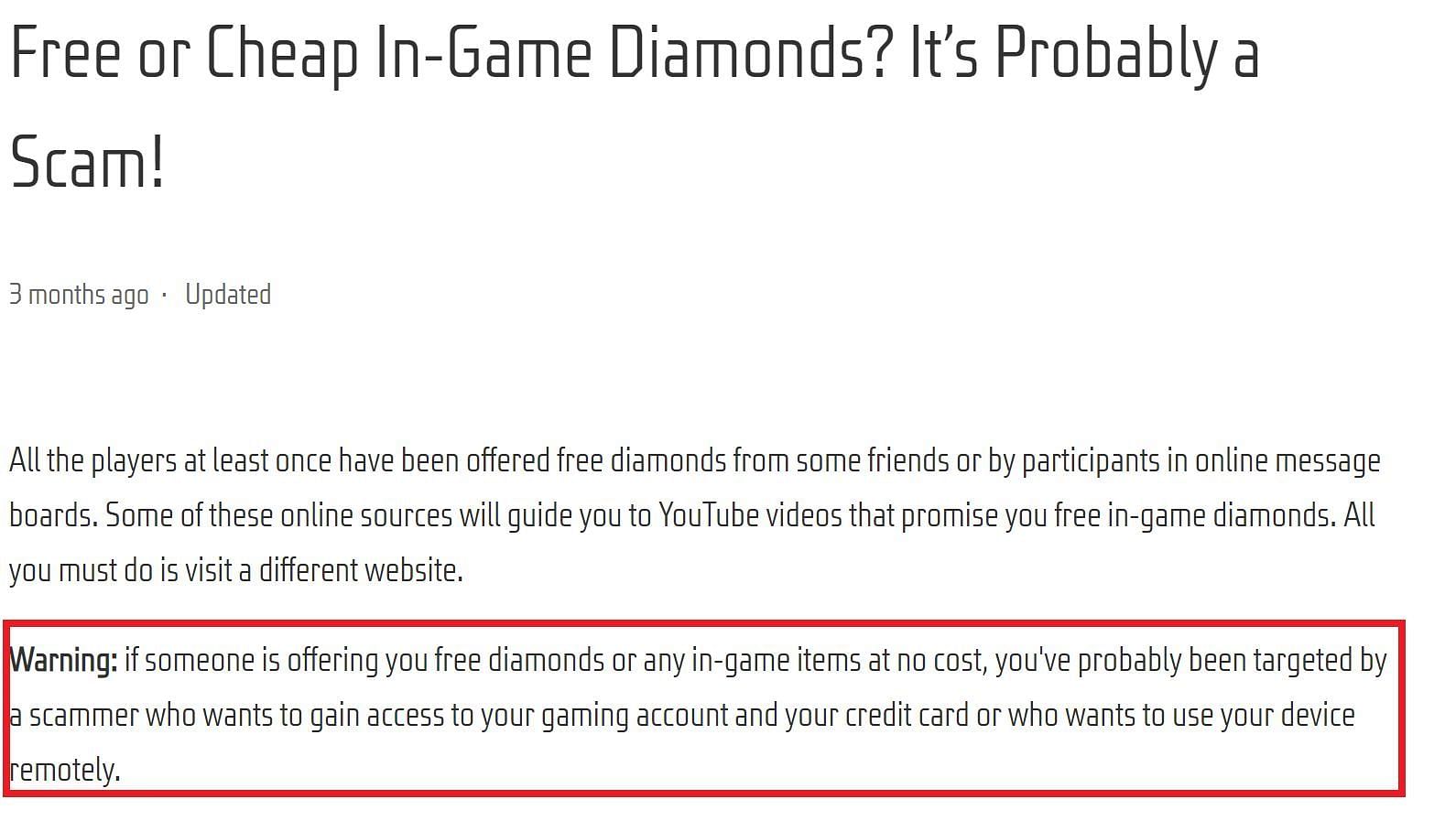 Statement from Garena on the free diamonds (Image via Garena)