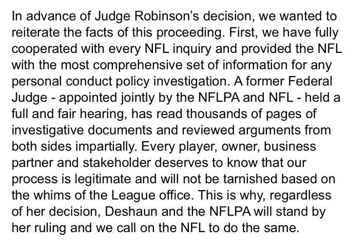 Albert Breer on X: The NFL has appealed Sue L. Robinson's recommendation  of a six-game suspension. Roger Goodell will decide whether he or a  designer will hear the appeal. Here's the league's