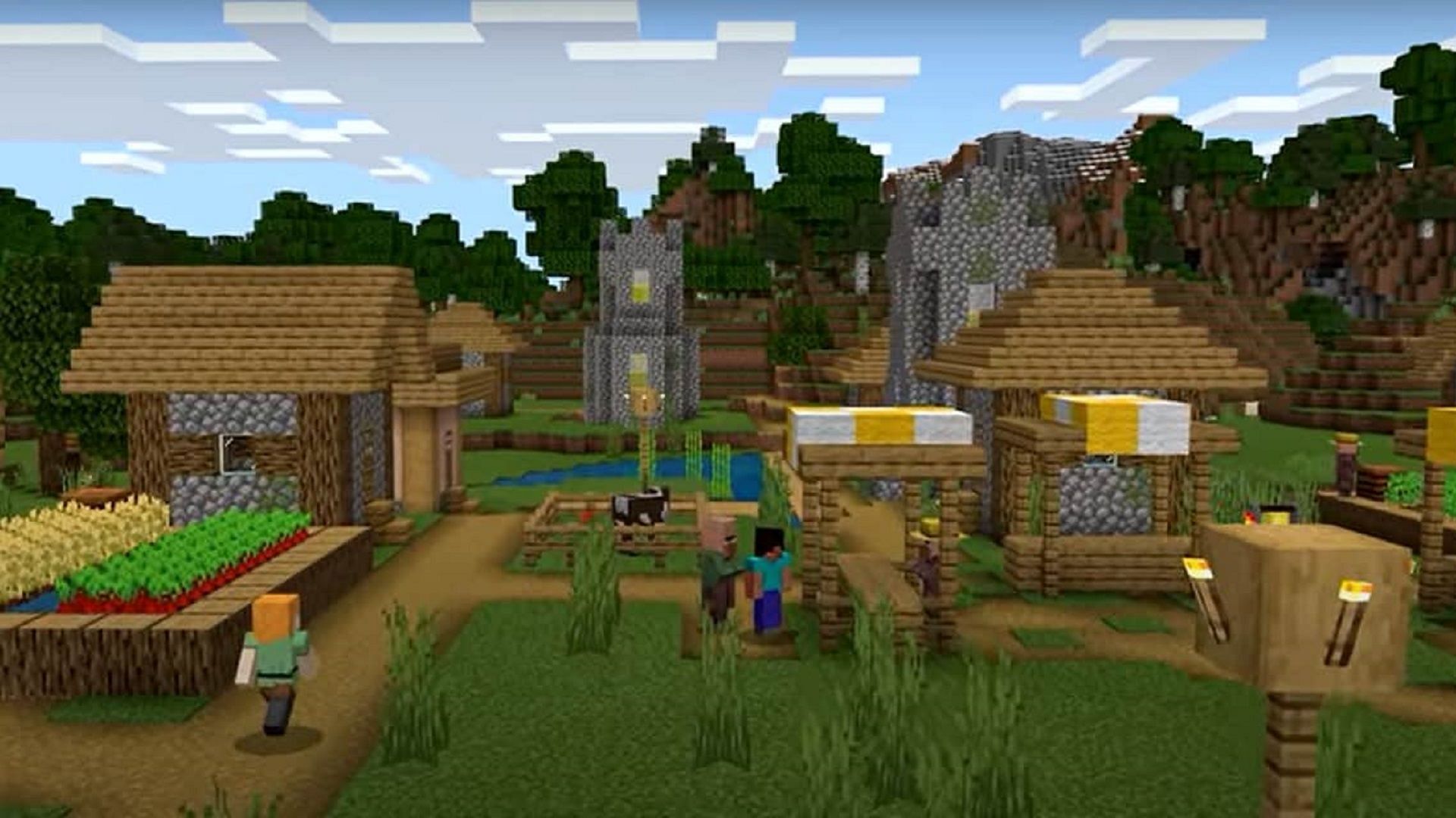 Alex and Steve explore a Minecraft village (Image via Mojang)