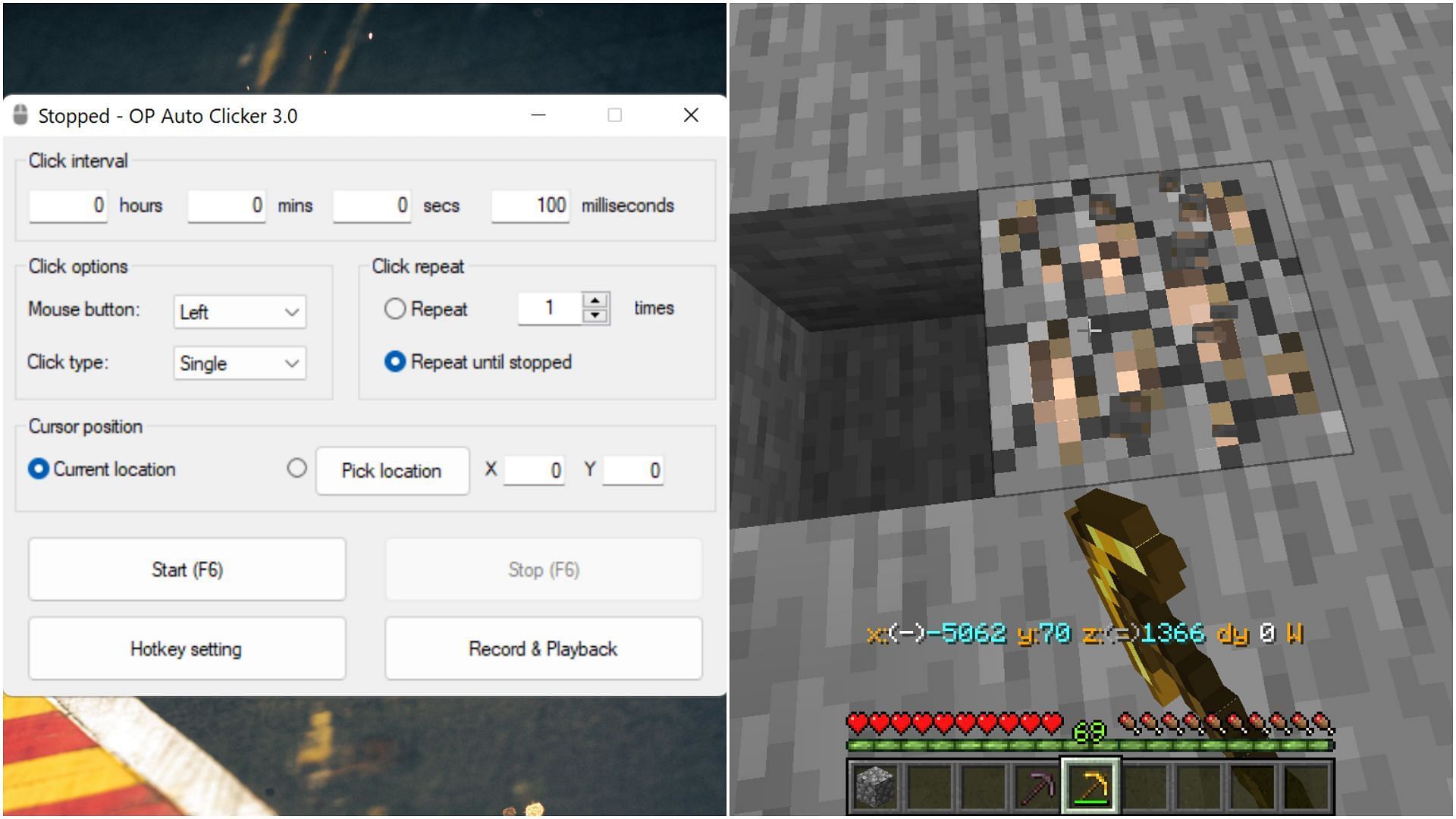 Auto clicker app can drastically increase mouse clicks in Minecraft (Image via Sportskeeda)