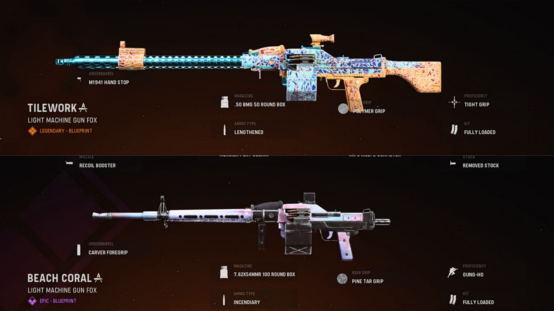 Some available blueprints of UGM-8 in Warzone (Image via Activision)