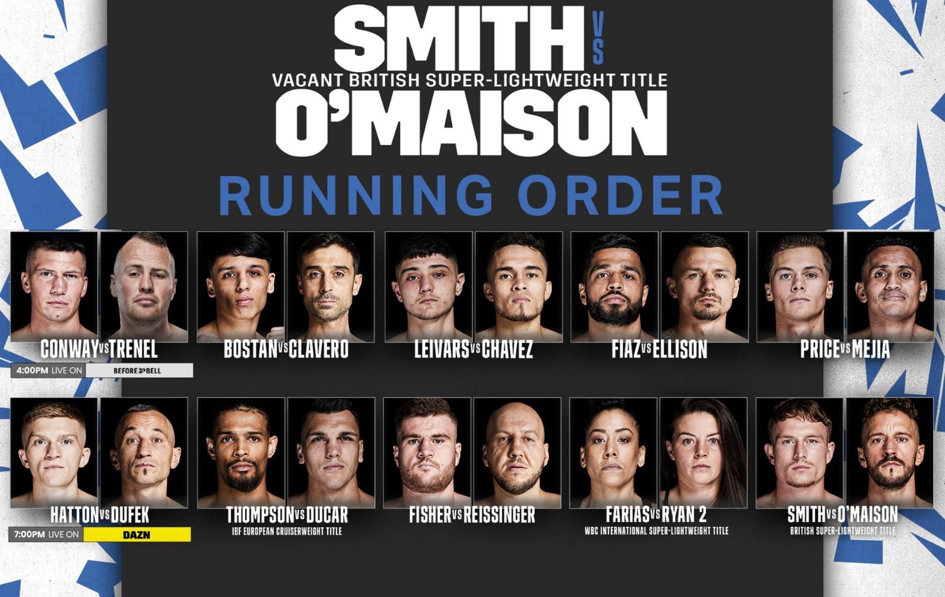 Dalton Smith vs. Sam O&#039;maison timings (via @MatchroomBoxing Twitter)