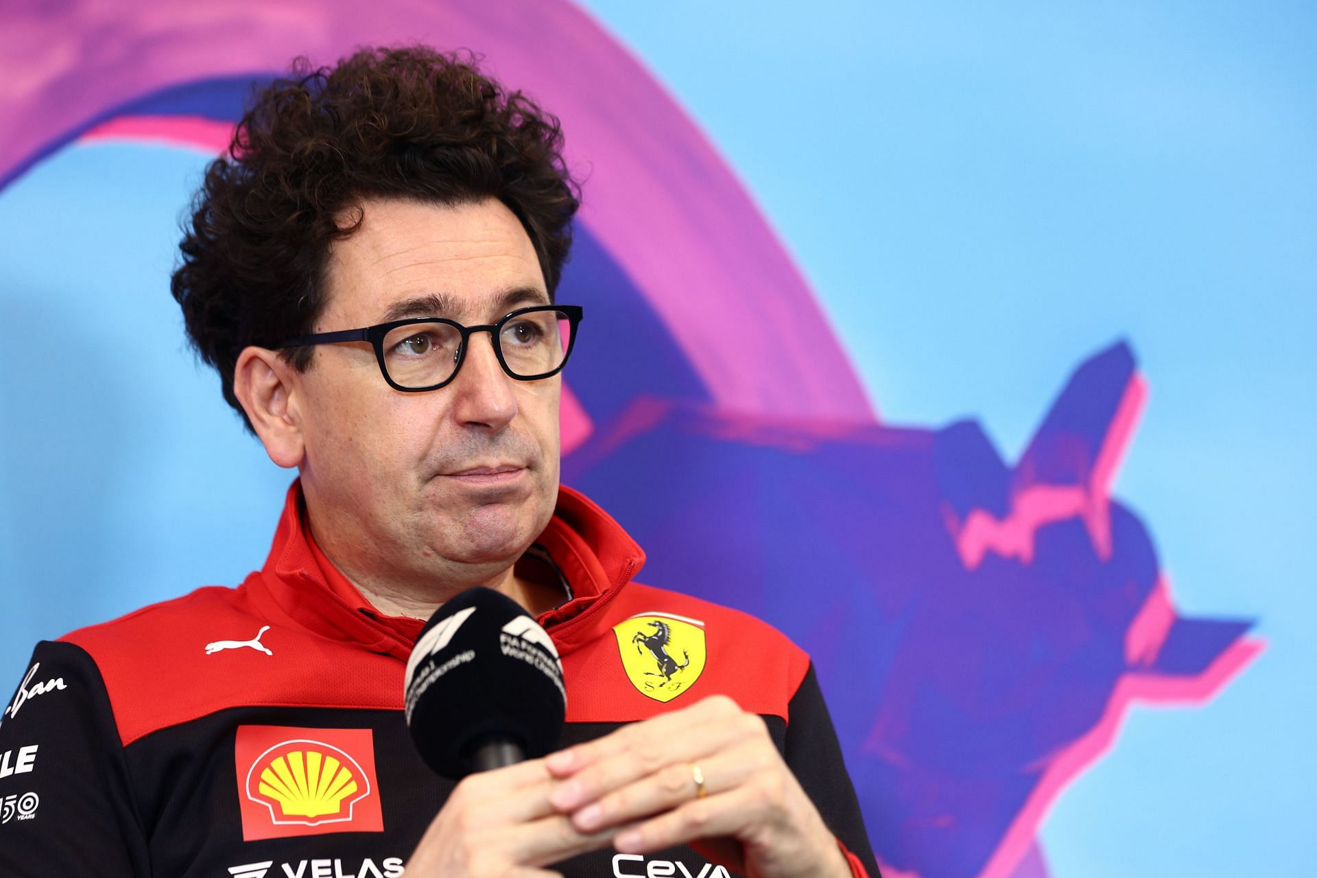 Ferrari team principal Mattia Binotto speaks to the media during the 2022 F1 Hungarian GP weekend (Photo by Clive Rose/Getty Images)