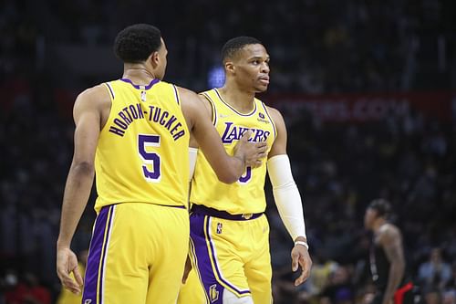 Talen Horton-Tucker and Russell Westbrook of the LA Lakers