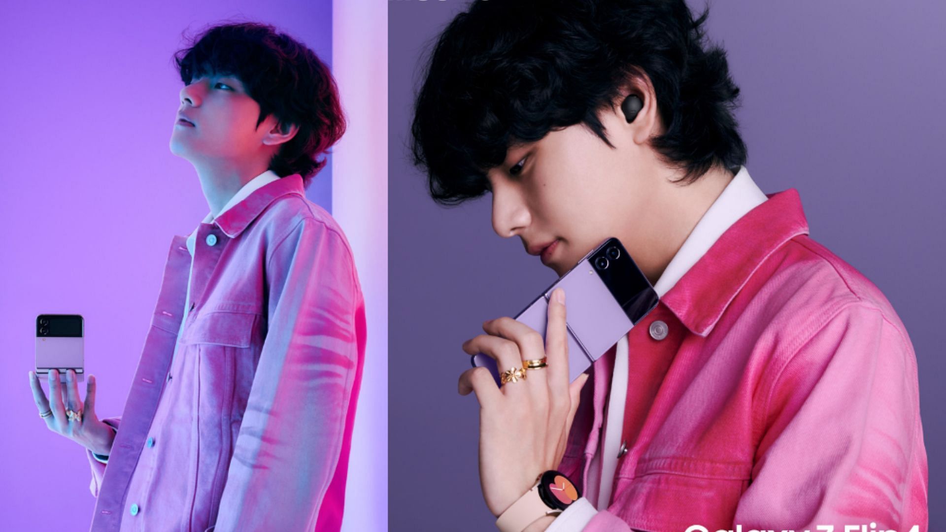 BTS V shines in the posters for the &#039;Bora Purple&#039; smartphone campaign (Image via Twitter/@SamsungMobile)