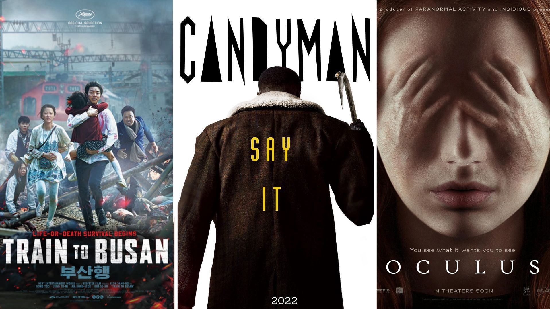 Train to Busan, Candyman and Oculus posters (Images via Next Entertainment/Universal/Blumhouse)